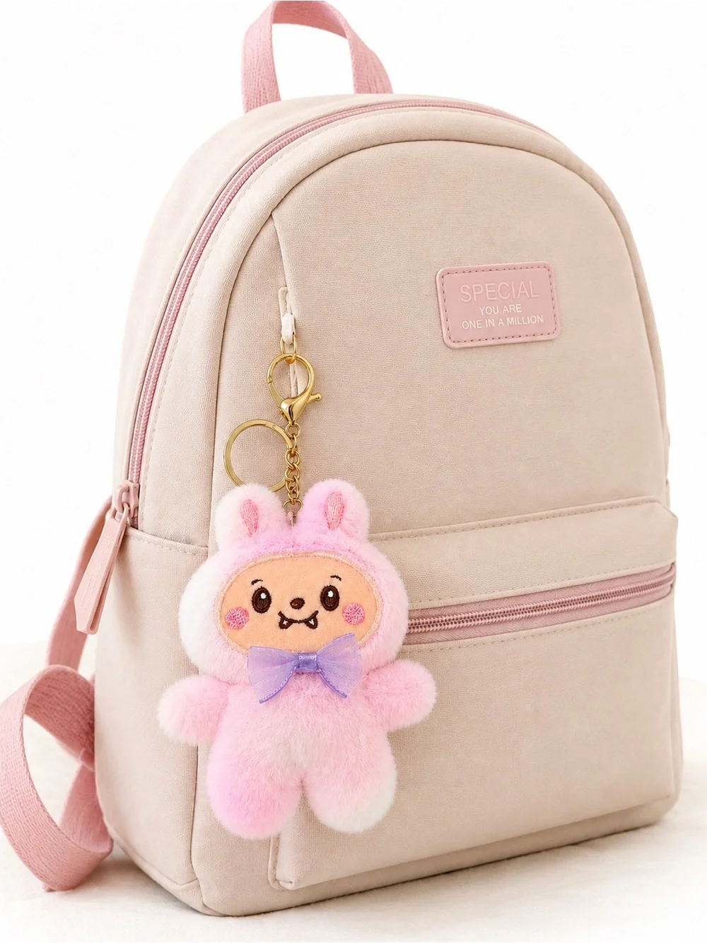 Pastel Pink Plush Bunny Keychain Bag Charm Kawaii Cute